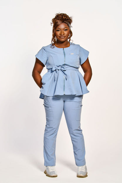 Peplum Zip-Front Scrub Set