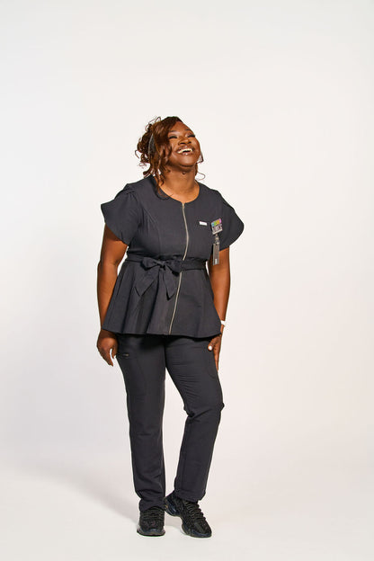 Peplum Zip-Front Scrub Set