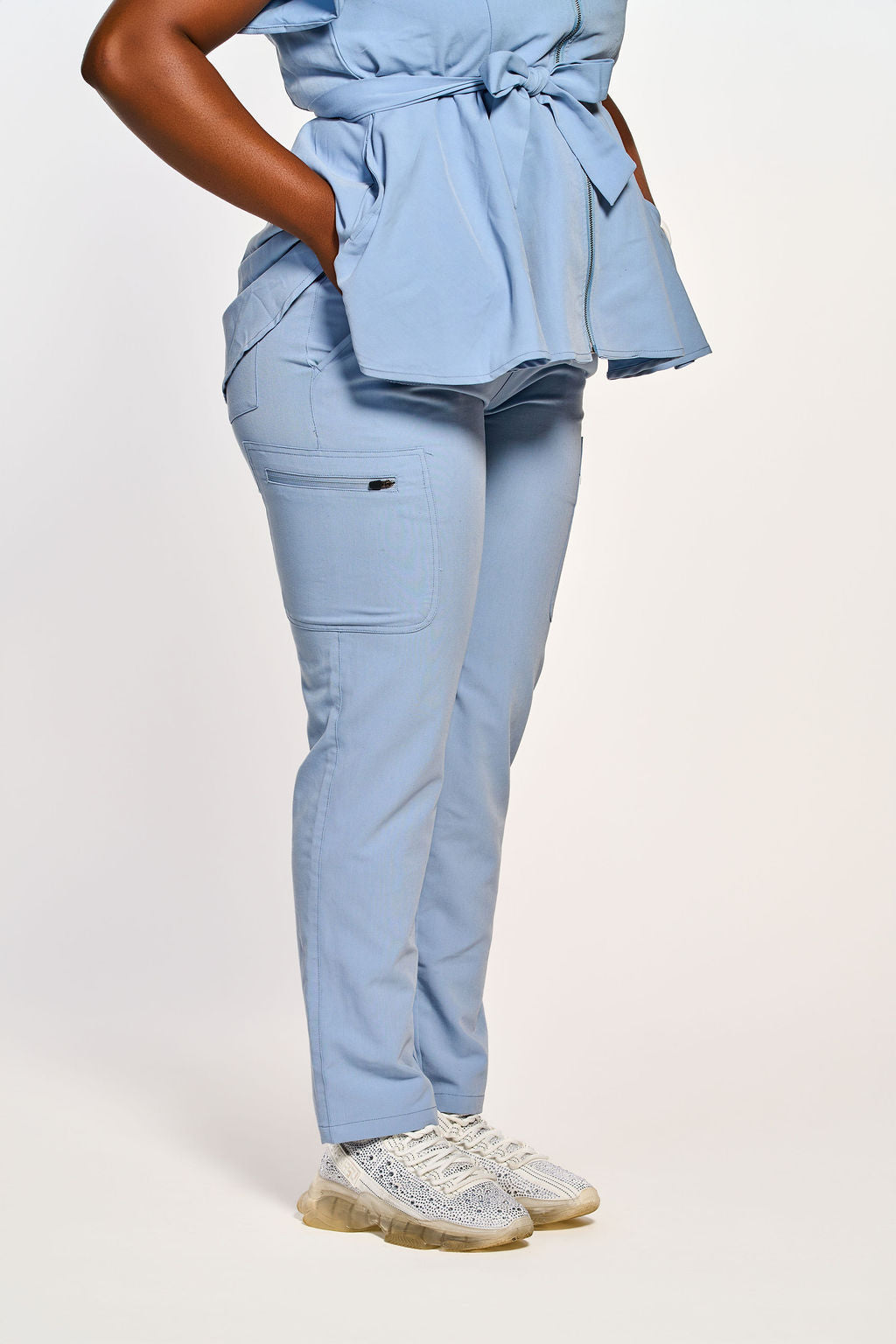 Peplum Zip-Front Scrub Set