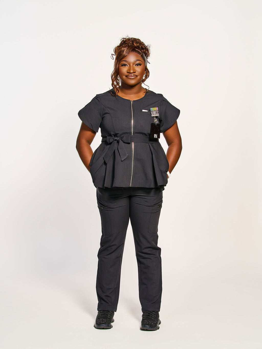 Peplum Zip-Front Scrub Set