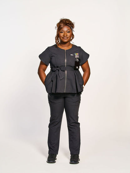 Peplum Zip-Front Scrub Set