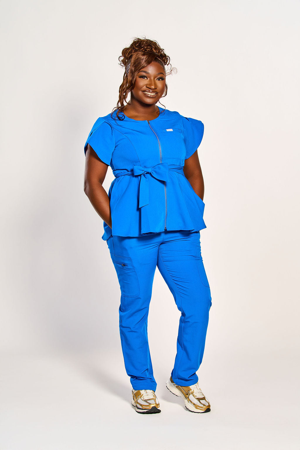 Peplum Zip-Front Scrub Set