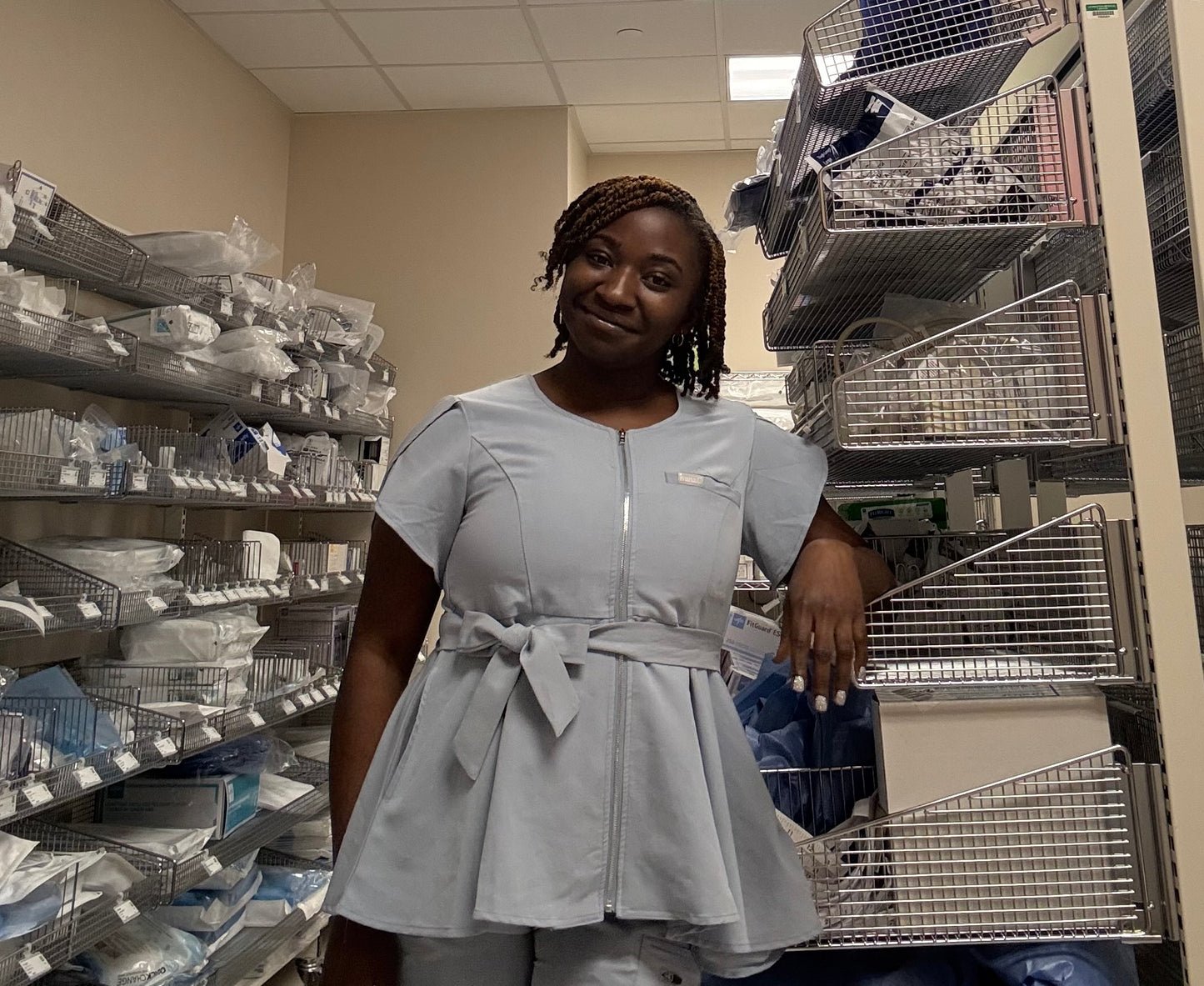 Peplum Zip-Front Scrub Set