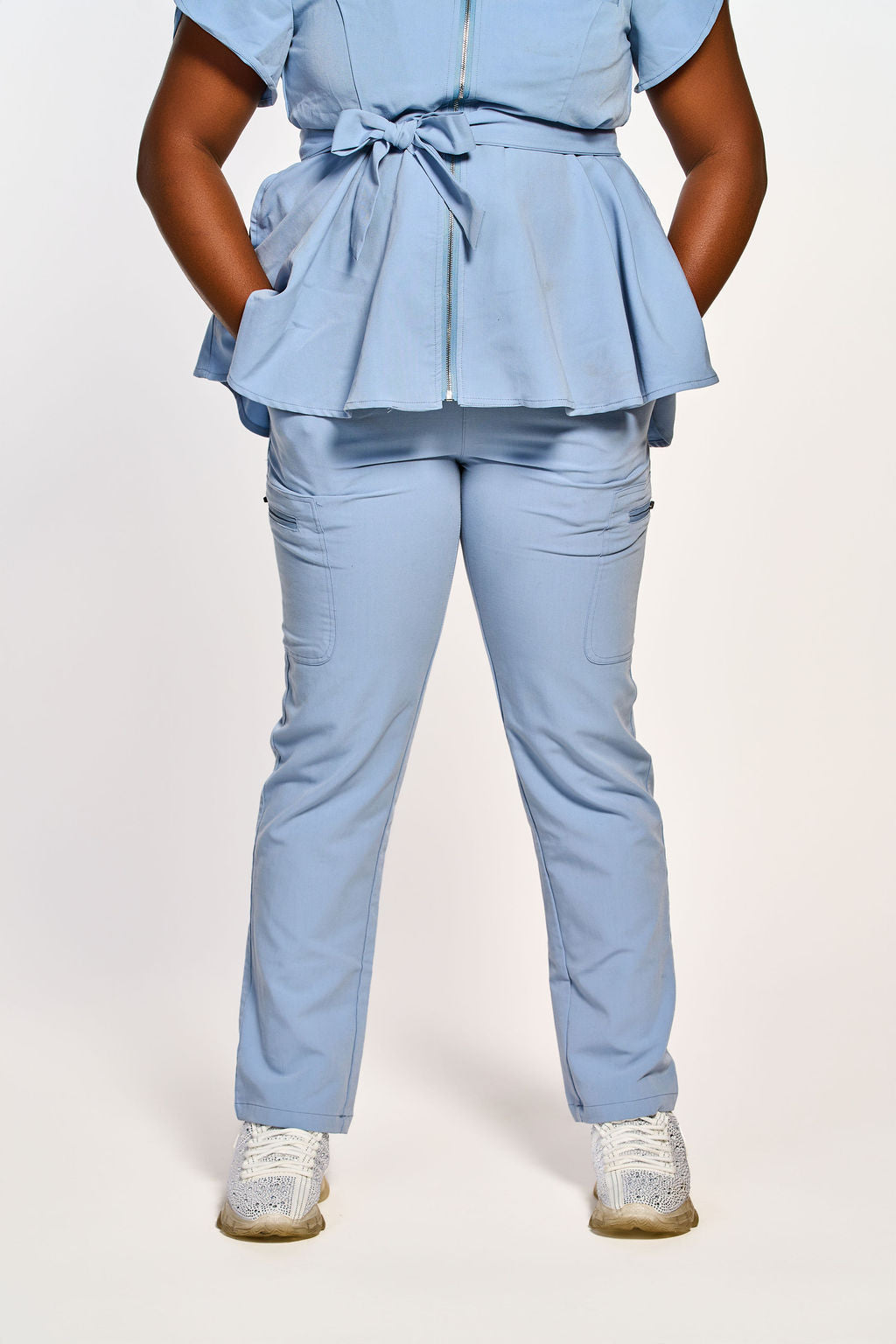 Peplum Zip-Front Scrub Set