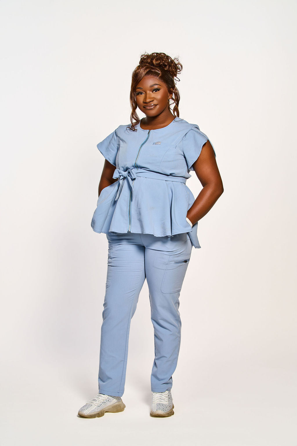 Peplum Zip-Front Scrub Set
