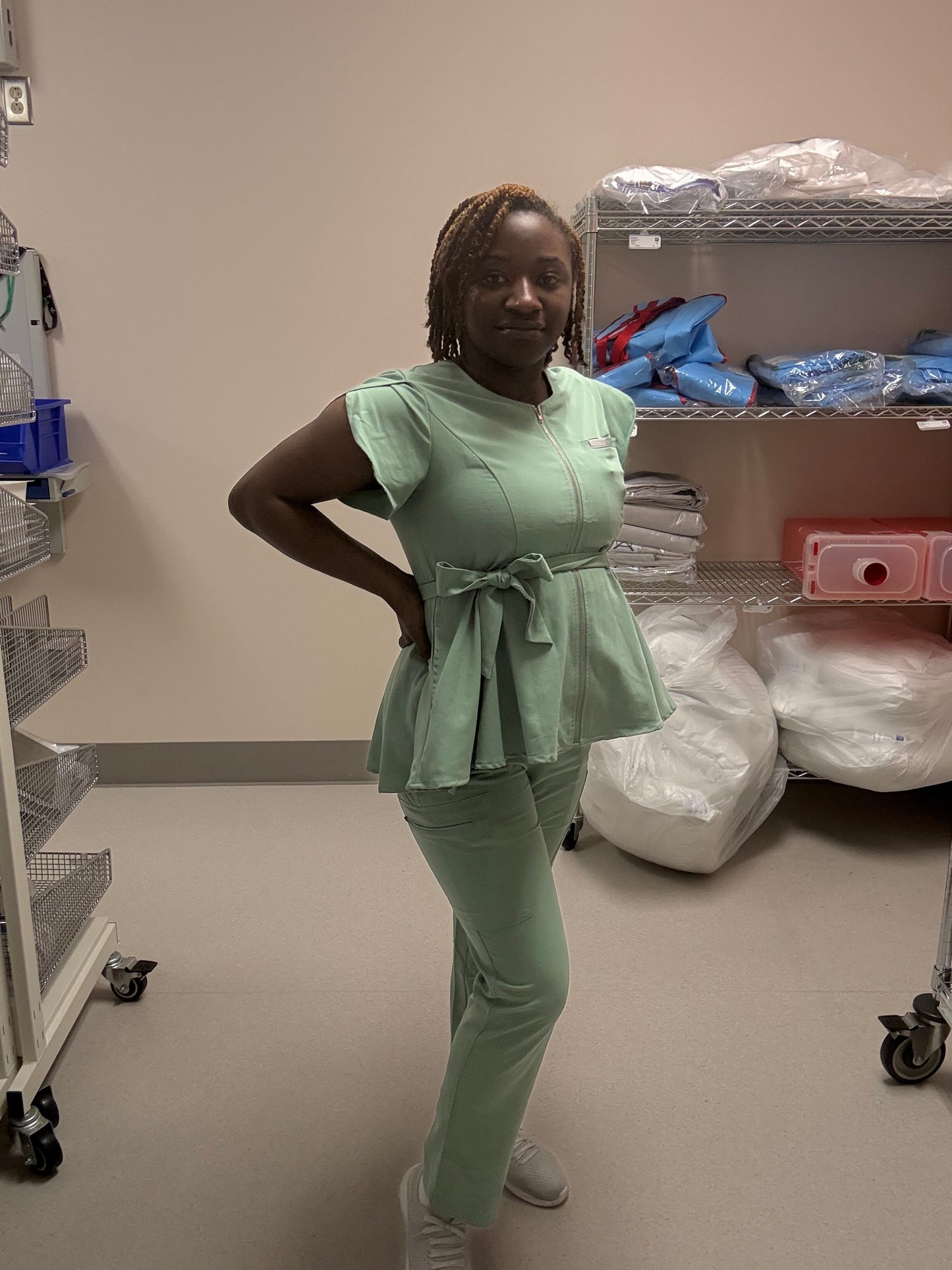 Peplum Zip-Front Scrub Set