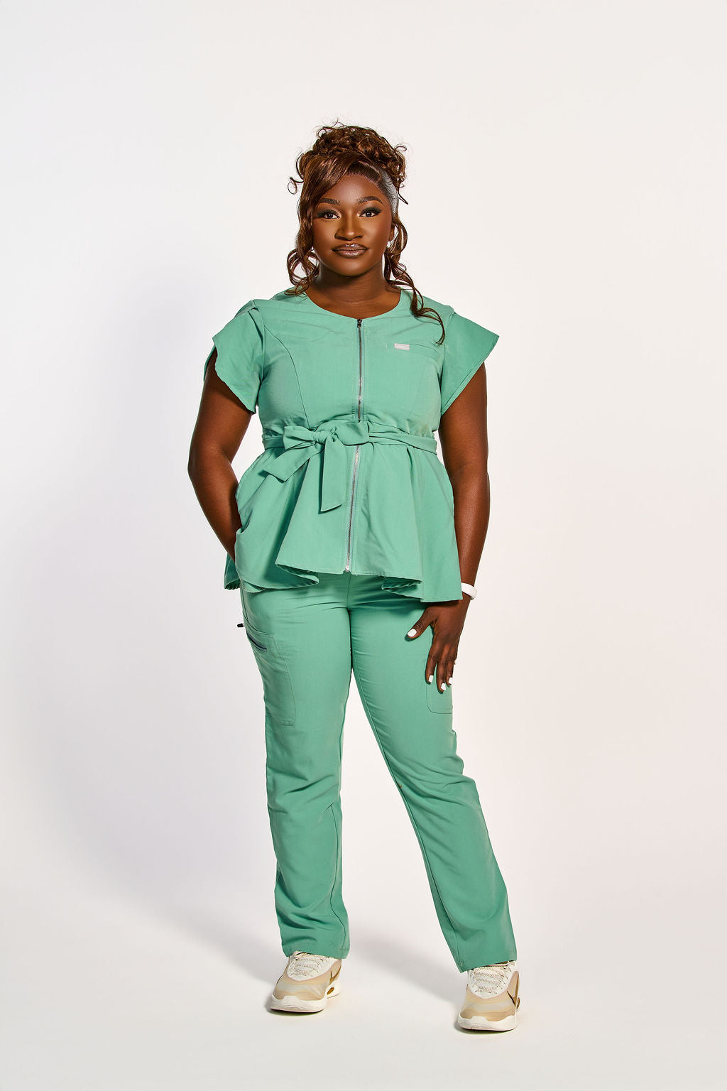 Peplum Zip-Front Scrub Set